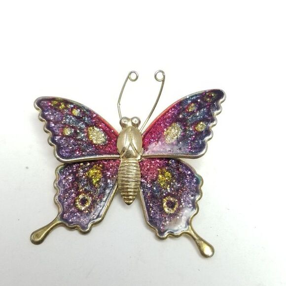 Vintage Purple Sparkly Butterfly Brooch, Insect Lapel Pin, Colorful, Estate - Picture 2 of 6